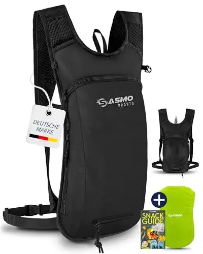 Produktbild: SASMO® Fahrradrucksack & Skirucksack klein 6L - Thermofach & Helmnetz | MTB Rucksack - Ultraleicht 350g | Fahrrad Rucksack - inkl. Regenschutz | Fahrradrucksack Herren & Damen