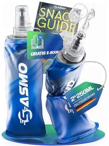 Produktbild: SASMO® Soft Flask 2x250ml BPA-Frei & Ultraleicht | SoftFlask - Schutzkappe & High Flow Ventil | Faltbare Trinkflasche für Laufen, Wandern, Radfahren & Outdoor | Soft Trinkflasche faltbar