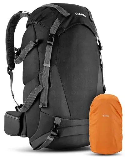 Produktbild: SASMO® Wanderrucksack 40l + 5l mit Kontaktrücken (Schwarz) | isoliertes Frontfach & integrierter Kulturbeutel | Wanderrucksack Herren & Damen + Schuhfach | inkl. Regenschutz