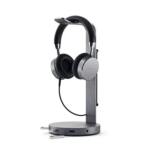 Produktbild: SATECHI USB-Kopfhörerständer aus Aluminium mit 3 USB 3.0 Anschlüssen und 3,5-mm-AUX-Anschluss – Universelle Passform – Kompatibel, Bose, Sony, Beats, JBL, Panasonic, AKG (V2, Space Grau)