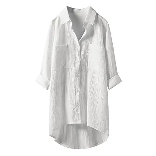 Produktbild: Satin Bluse Damen große größen hemdbluse Damen elegant Sport Shirts für Damen Fitness atmungsaktiv longes t-Shirt Kleid Damen Hemd Damen leinenoptik Weisse blusen Damen elegant Kurzarm