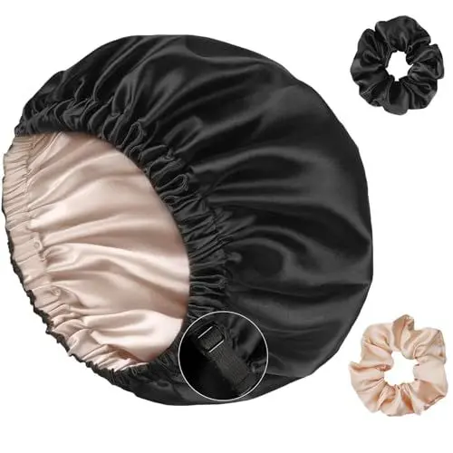 Produktbild: Satin Bonnet Nacht Schlafmütze, Seide Locken Atmungsaktive Seide Schlafmütze, doppellagige Nachtmütze, Verstellbare Schlafkappe, für Frauen und Mädchen…
