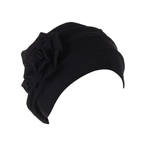 Produktbild: Satin Tuch Für Haare Seidentuch 90X90 Einfarbig Ethnische böhmische Blumen-Haar-Abdeckungs-Verpackungs-Turban-Kopfbedeckungs-Turban-Kappe für Kopftuch Einfarbig Halstuch Damen (Black, One Size)