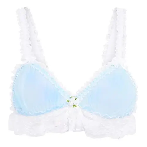Produktbild: Satini Sissy Rüschen Spitze Tailliert Durchsichtiges Bralette BH (Baby blau - Weiß, L)