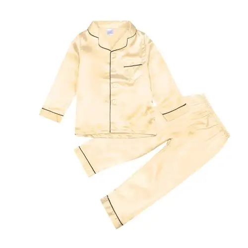 Produktbild: Satin-Pyjama-Set für Jungen weich bequem Schlafanzug Langarm Langhose Nachtwäsche Loungewear Kinder Outfit (Gold, 9-10 Years)