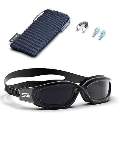 Produktbild: Satire Gym - Schwimmbrille für Herren inkl. Tasche - Antibeschlag Linse mit UV-Schutz - wasserdicht & rutschfest - für Wassersport Schwimmen (Grau-Schwarz, schwarz mit UV-Schutz)