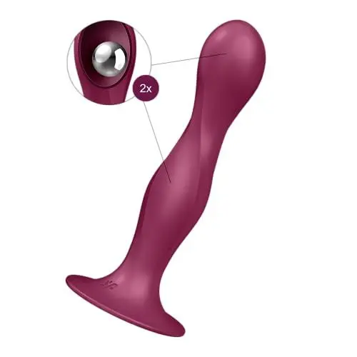 Produktbild: Satisfyer Double Ball-R | 18 cm | Dildo | Doppelte Stimulation | 2 Gewichtskugeln | Silikondildo | Waterproof (IPX7) | Hautfreundliches Silikon, Farbe:beere