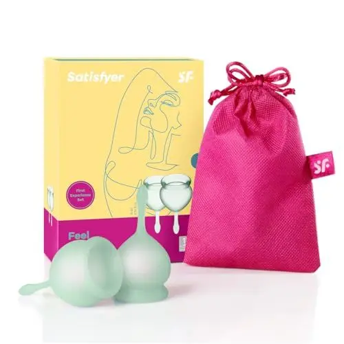 Produktbild: Satisfyer, Menstruationstasse, 'Feel Good - Menstrual Cup Set', 2 Stück, 15 & 20 ml, wiederverwendbar, nachhaltig, einfache Reinigung, Farbe:hellgrün