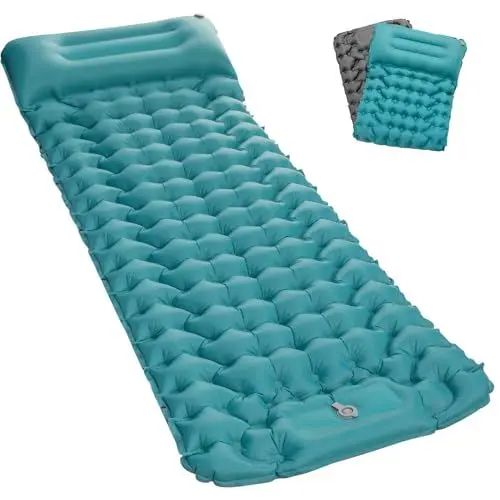 Produktbild: Satisure Isomatte Selbstaufblasend Wasserdicht Camping Matratze Outdoor, Ultraleicht Luftmatratze mit Fußpresse Pumpe, Faltbare Schlafmatte mit Kissen, Aufblasbarer Wasserhängematte