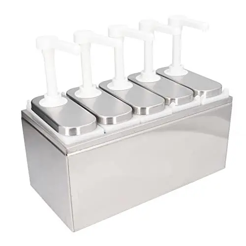 Produktbild: Saucenspender, 1 l, Soßenspender Pumpe, mit Sockel, Abnehmbar, für Ketchup, Salatdressing, Sojasauce, Essig, Salatdressing, Mayonnaise, für Küche Restaurant(5 Pumpen)