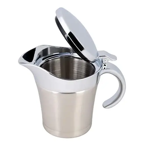 Produktbild: Sauciere, Sauciere aus Edelstahl 304 mit Klappdeckel, doppelt isolierter Saucenkrug, 450/750ml Spülmaschinenfest(Kleine 450ml)