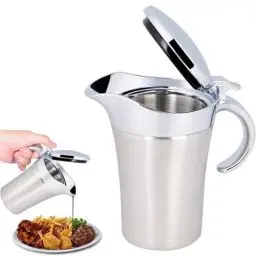 Produktbild: Sauciere Soßenkrug, 304 Edelstahl Thermo Sauciere Doppelwandig Isolierte Soßenkanne Topf Servierkrug Eimer Saucenbehälter für Saft Tomatensauce Küchenbedarf(Large 750ml)