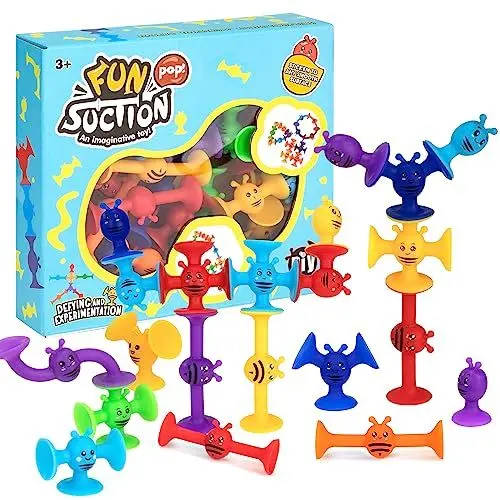 Produktbild: Saugnapf Spielzeug, 38 Stück Badespielzeug mit Sauger, Silikon Bausteine Badewannen Spielzeug Sensorik Montessori Interaktives Spiel für Kinder Jungen Mädchen 3 4 5 6 7 8 Jahre