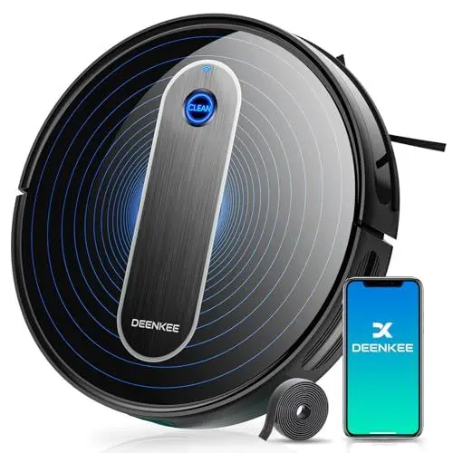 Produktbild: DEENKEE Saugroboter Starke Staubsauger Roboter: Ultraschlank Roboterstaubsauger Reservierungsfunktion-Saugroboter Ohne Wischfunktion mit 6 Reinigungsmodi für Gründliche Tierhaare Teppiche Hartböden