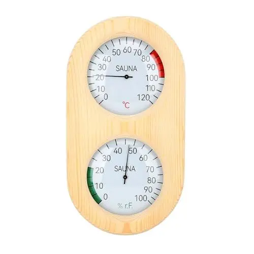 Produktbild: Sauna Raum Thermometer Hygrometer 2 in 1 Holz Thermometer und Hygrometer 0-120℃ 0-100%, Wandmontiert Sauna Hygrothermograf für Sauna und Dampfbad