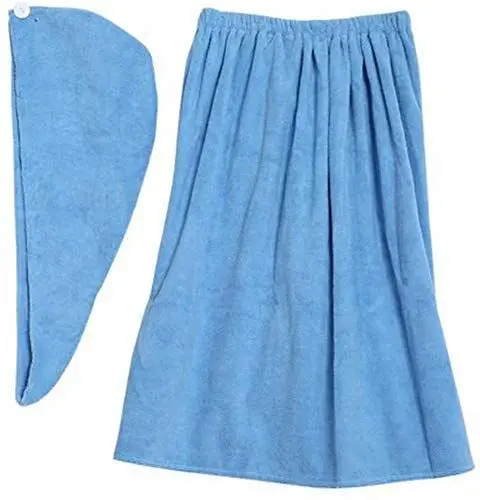 Produktbild: Saunakilt für Damen, Kuschelweicher Sarong Kilt mit Klett und Spa Hair Handtuch Wrap aus Bio Baumwolle 150 * 90cm, Damen Handtuch Wrap Hair Turban Set Weiche Mikrofaser Tragbare Spa Dusche Bad Wrap