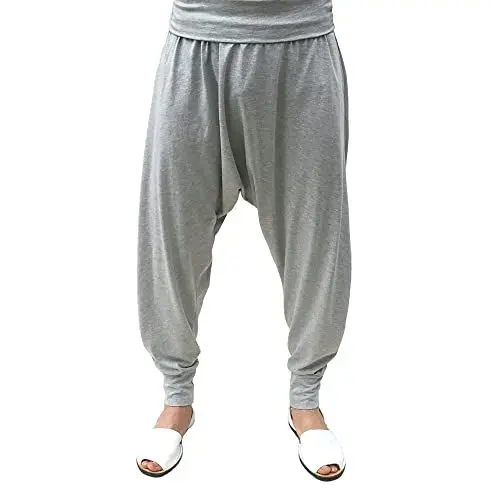 Produktbild: SAVARI | Haremshose ohne Taschen | Ethnisch | Komfortabel | Ideale Hose für Yoga, Pilates und Tanz | Unisex | Niedriger Wurf und Weite Taille | Glatt | Grau | Größe L | Große Größen verfügbar
