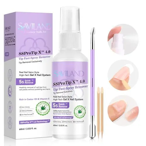 Produktbild: SAVILAND Press on Nails Nagelkleberentferner Spray: 60ml Nagellackentferner | Geruchsneutral Ohne Aceton | Nagelkleber Entferner für Press On Nail,Nail Gel 5s Schneller Entferner