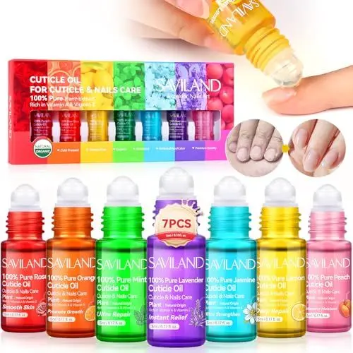 Produktbild: Saviland 7PCS Nagelpflegeöl Nail Cuticle Oil: 100% natürlich Nagelhautöl für Nägel Vegan Bio-Ölen mit Vitamin E, Nagelöl Pflege für Nägel Nagelhaut, Nagelstärkungsöl Wachstumsöl für beschädigte Nägel