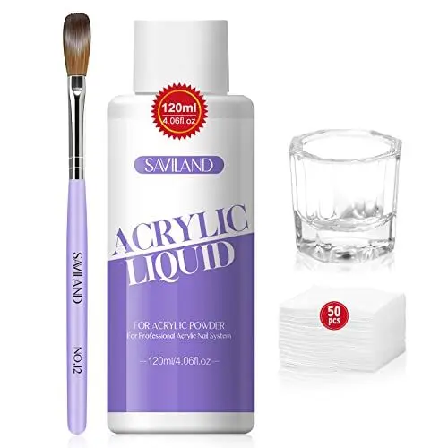 Produktbild: Saviland Acryl Liquid für Nägel Set: 120ml MMA-Frei Liquid Flüssigkeit<strong>Superkleber:</strong> Nagel Pinsel Nail Cleaner Pads für Acrylpulver Acryl Nagelset Nailart Maniküre Weihnachten Geschenkset Frauen