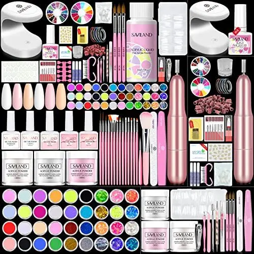 Produktbild: Saviland Acryl NagelSet mit Elektrische Nagelfräser– Acryl Nagelset für Nagelverlängerung mit Acryl Pulver & Acryl Liquid Nagelspitzen & Kleber Gel Set, U/V Licht für Nägel, Maniküre für den Heim DIY