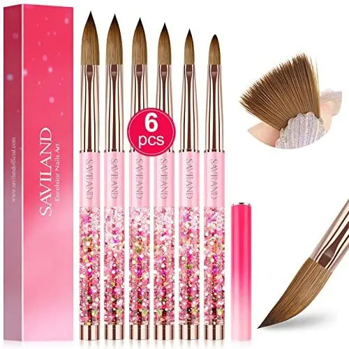 Produktbild: Saviland Nail-Art-Pinsel, Set mit Nagelbürste für Acrylpulver, professionell, 6 Stück, Acryl-Pinsel, Set für alle Nägel, Puderpinsel für Salon/Anfänger (#6/8/10/12/14/16)
