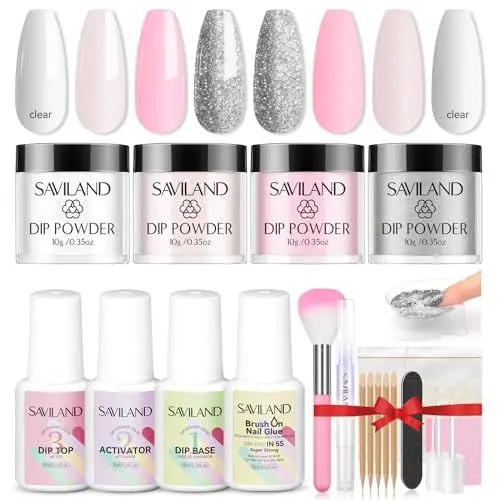 Produktbild: SAVILAND Dipping Powder Nails Set - Keratin/Rose Dipping Powder Nails Starter Set,Klares Dip Powder Liquid Set,Aufpinselbarer Nagelkleber&Nagelhaut Zubehörset rosa Zuckerguss