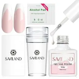 Produktbild: Saviland French Nails Stempel Set – Klarer Nagelstempel mit Weiß Gel Nagellack &Nagelschaber French Nails Tools Silikongelee Nail Stamper Nagel Stempelset für Nail Art Design Nail Stamping Set