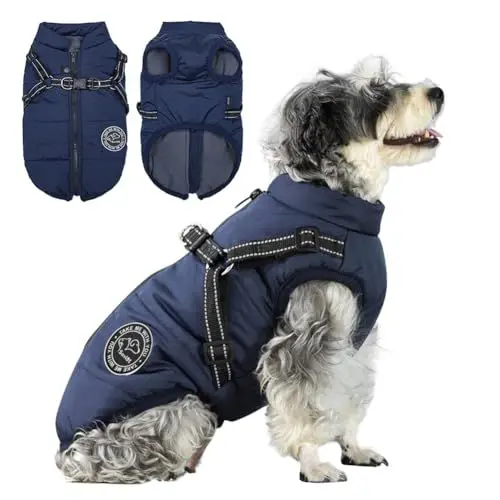 Produktbild: Savlot Hundejacke Winterweste Jacken Hundemantel Hundepullover Haustier Skifahren Kostüm Ärmellose Baumwolle Gepolsterte Weste Mit Brustgurt Gurt - Dunkelblau, S
