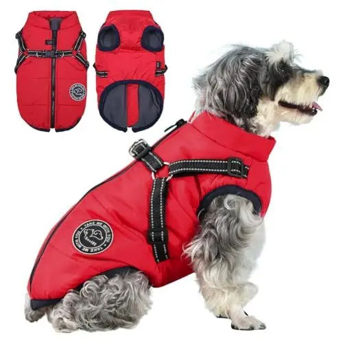 Produktbild: Savlot Hundejacke Winterweste Jacken Hundemantel Hundepullover Haustier Skifahren Kostüm Ärmellose Baumwolle Gepolsterte Weste Mit Brustgurt Gurt - Rot, S