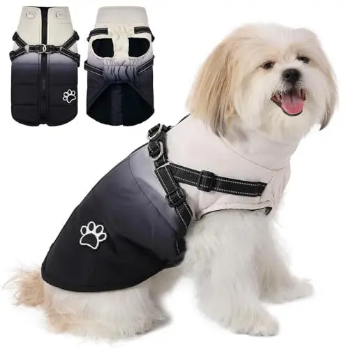Produktbild: Savlot Hundejacke Winterweste Jacken Hundemantel Hundepullover Haustier Skifahren Kostüm Ärmellose Baumwolle Gepolsterte Weste Wasserdicht 2 in 1 Outfit (XXL, Dunkelblau)