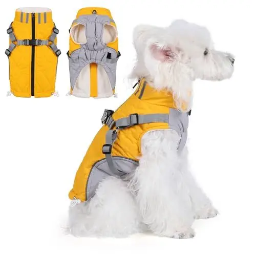 Produktbild: Savlot Hundemäntel für kaltes Wetter Gemütliche Winddichte Winter-Hundejacke Welpen-Reißverschlussmantel mit Geschirr Reflektierende Weste Kleidung für kleine Mittelgroße und Große Hunde