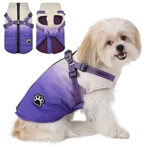 Produktbild: Savlot Kaltes Wetter Winter Warme Jacke für Kleine Mittlere Hunde Hundejacke Hundemantel mit Geschirr Hundemantel Grosse Hunde Mit Reißverschluss(L, Lila)