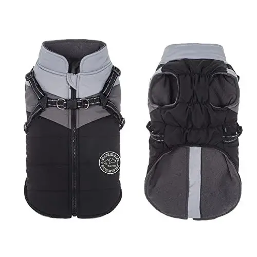 Produktbild: Savlot Wasserdichter Hundemantel Winter Warme Jacke Winddichte Haustierkleidung Hundejacke Outfit für kleine mittelgroße Hunde mit Geschirr Reflektierende Hundemäntel M