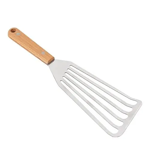 Produktbild: SAVORLIVING Fischspatel, Pfannenwender Edelstahl mit Schlitzen, hitzebeständiger Fischwender mit Holzgriff, Abgeschrägtes Design zum Wenden, Braten und Grillen
