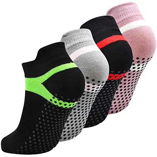 Produktbild: SAVOSWEET 4 Paar Anti-Rutsch-Socken EU 35-43 Yoga Socken Rutschsocken Stopppersocken Socken für Erwachsene Männer Herren Antirutsch Sportsocken Baumwolle für Sport Yoga Pilates Gymnastik Trampolin