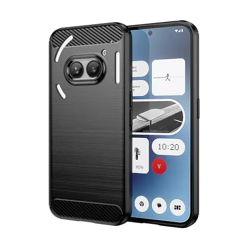 Produktbild: Sawiqpd Schutzhülle für Nothing Phone 2A, ultradünne Karbonfaser-Textur, Silikon-Stoßdämpfer, weiches Gel-TPU-Gummi, stoßfest, schmale Passform, Schutzhülle für Nothing Phone (2A) 2024, Schwarz