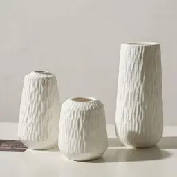 Produktbild: Sawoake Keramikvase 3er Set - Moderne Dekoration für Eingang, Wohnzimmer und Tisch - Weiße Vasen für Pampasgras und Blumen - Dekorative Akzente im Landhausstil und Konsolentischdekoration
