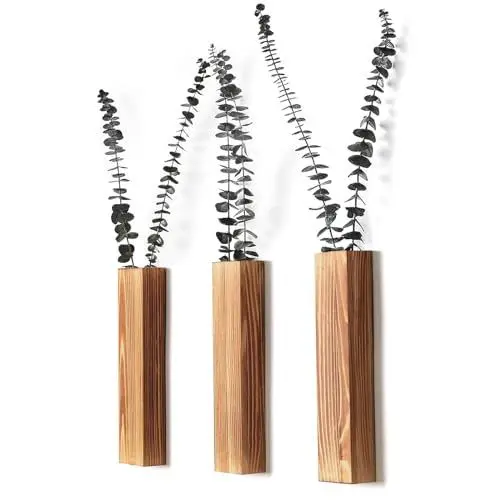 Produktbild: Sawoake Wand Pflanzgefäße- Moderne Holz Wand Dekor für Schlafzimmer und Badezimmer Zeitgenössische Pflanzgefäße Vielseitige Holz Home Decor für getrocknete Blumen und Faux Grünpflanzen (Braun, 3pc)