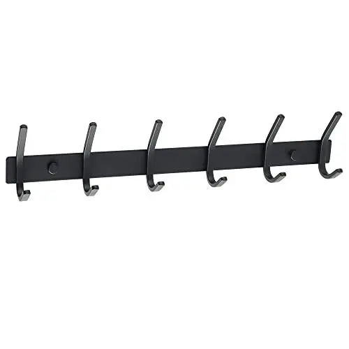 Produktbild: SAYAYO Kleiderhaken Wand, Garderobenhaken Schwarz Matt Garderobenleiste Wandhaken zum schrauben Edelstahl Hakenleiste mit 6 Haken, EGJF2202B-6