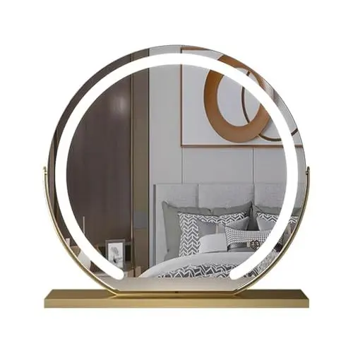 Produktbild: SAYEYBU Schminktisch Spiegel, Kosmetikspiegel, Rasierspiegel, Freistehender Kosmetikspiegel Mit Beleuchtung, Beleuchteter Spiegel FüR Den Schminktisch,Gold,50 * 50CM