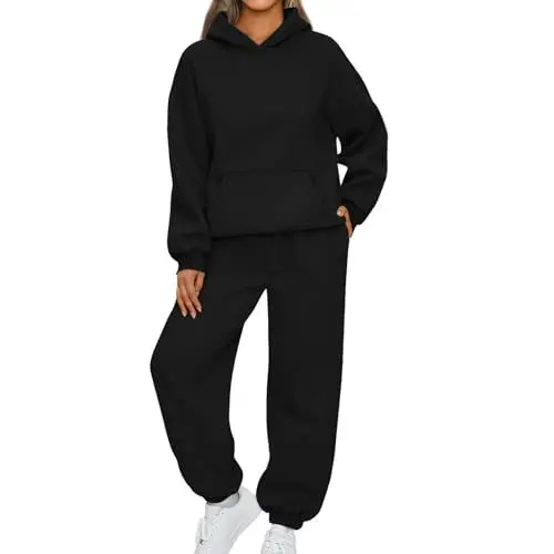 Produktbild: Damen Trainingsanzug Set Jogger Tracksuits Einfarbig Loungewear Set Sportanzug Weich Zweiteiler Outfit Jogginganzug Damen Lässig Sportkleidung Frauen Set Angebote(3-Black,3XL)