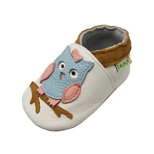 Produktbild: SAYOYO Baby Eule Lauflernschuhe Leder Weiche Sohle Baby Mädchen Baby Jungen Kugelsicherer Krippe Enfants Schuhe 19/20 (6-12) M Monate, Weiß