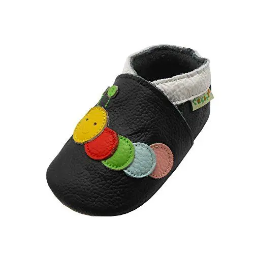 Produktbild: SAYOYO Caterpillars WeichesLeder Lauflernschuhe Krabbelschuhe Babyschuhe, 23/24 (18-24) XL Monate, Schwarz Caterpillar