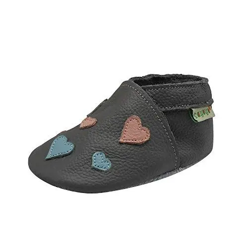 Produktbild: SAYOYO Krabbelschuhe Lauflernschuhe Jungen mädchen Weicher Leder Babyhausschuhe 19/20 (6-12) M Monate,Grau
