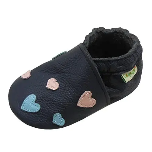 Produktbild: SAYOYO Krabbelschuhe Lauflernschuhe Jungen mädchen Weicher Leder Babyhausschuhe 23/24 (18-24) XL Monate, Navy Blau