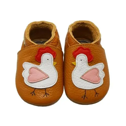 Produktbild: SAYOYO Weiche Babyschuhe Lauflernschuhe Krabbelschuhe Kleinkind Lederschuhe Hausschuhe, 23/24 (18-24) XL Monate, Braun Hähnchen