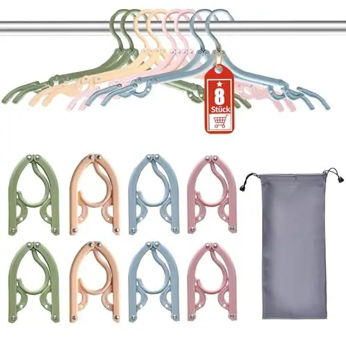 Produktbild: Sazfli Faltbare Reise-Kleiderbügel mit Geschenk-Box, verdickte ABS- und Aluminium-Clips, rutschfestes Design für empfindliche Kleidung, kompakt, 14 x 7,6 cm, 8 Stück