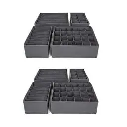 Produktbild: SB Trading - 8 x Schubladen Ordnungssystem Stoff Grau - Aufbewahrungsbox Set für Socken, Unterwäsche & BH - Schubladeneinsatz Ordnungsboxen mit 86 Fächern - Schublade & Schrank Organizer Trennsystem