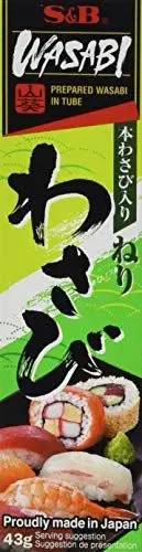 Produktbild: S&B Wasabi – Original japanische Meerrettich Paste in der Tube – Zum Würzen und Marinieren von Lebensmitteln – Mit 4,5 % Wasabi – 5 x 43 g